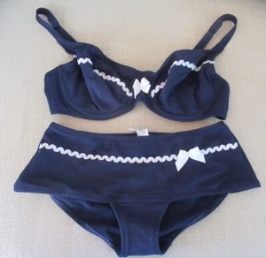 NEW Antigel La Sporty Retro Short Balconette Navy 2 Piece Bikini Set Sz M / 34 E - Picture 1 of 2