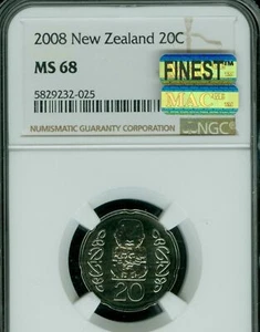 2008 NEW ZEALAND 20 CENTS NGC MS69 MAC FINEST & SPOTLESS 2,600 MINTED * - Picture 1 of 2