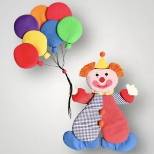 Vintage Wooltex Clown mit Luftballons Puffy Tuch Wandbehang Kinderzimmer Kita Deko - Bild 1 von 14