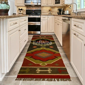 Wool Jute Rug Vintage Kilim Rug navajo rug tribal rug southwestern rug Runner - Picture 1 of 4