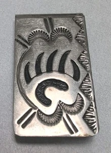 Navajo Bear Claw Silver Money Clip Vintage Leander Nezzie Signed - Picture 1 of 10