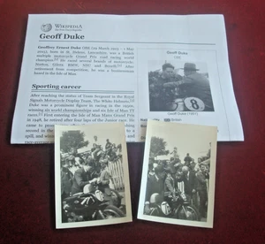 DOS FOTOGRAFÍAS ORIGINALES 1954 CANDID de GEOFF DUKE TT DOUGLAS 9x6 cm - Imagen 1 de 3