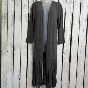 Cárdigan con flecos JODIFL para mujer talla pequeña frente abierto gris boho tejido occidental largo - Imagen 1 de 11