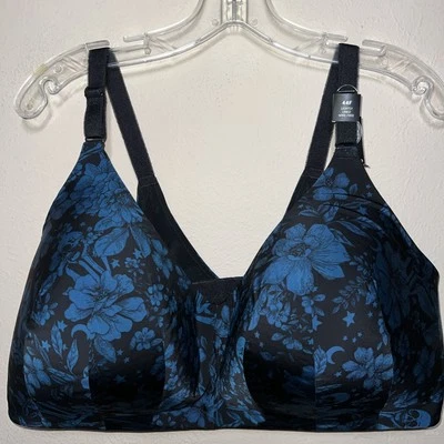 Sujetador Torrid 360 Curve Negro Azul 44F Inalámbrico Cobertura Completa Sujetador Alisador Espalda Foto 1 de 4