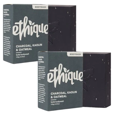 2 x Ethique Unscented Gentle Charcoal, Kaolin & Oatmeal Hand And Body Soap Bar