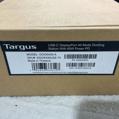 TARGUS DOCK430 DOCK430USZ-50 USB-C Displayport Alt Docking Station Dock OPEN BOX - Image 1 of 2