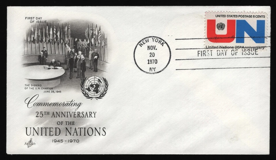 #1419 6c United Nations, Art Craft H/C FDC **ANY 5=FREE SHIPPING** - Image 1 of 1