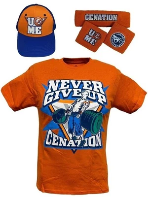 John Cena Kids Orange Costume Hat T-shirt Wristbands Boys - Image 1 of 4