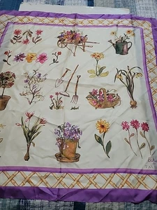 Bufanda de seda Echo for Talbots verde púrpura azul floral plantas de jardín 34" cuadrada - Imagen 1 de 8