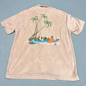Tori Richard Shirt Mens Large Pink Embroidered Cabana Terry Towel Beach - Picture 1 of 9