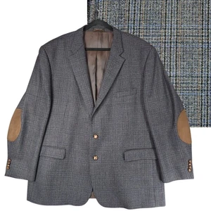 Vtg LRL Ralph Lauren Blazer 52L Men Wool Plaid Brown Blue Elbow Patch Professor - Picture 1 of 11