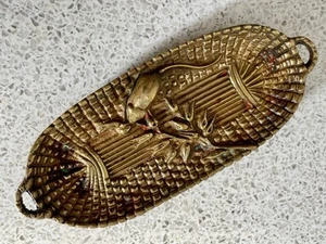SMALL 19c HEAVY BRONZE FRENCH VIDE POCHE VISITING CARD TRAY BASKETWEAVE & MOUSE - Picture 1 of 5