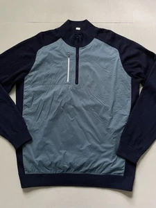 Footjoy FJ Tech Golf Sweater Mens L Blue Pullover 1/4 Zip Windproof Wool Blend - Picture 1 of 8