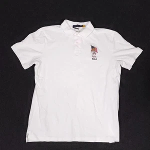 Polo Ralph Lauren Polo Shirt Mens Large Classic Fit White Bear USA Flag Olympic - Picture 1 of 14