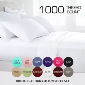 1000TC LUXOR Egyptian Cotton Flat Fitted Sheet Set Single/Double/Queen/King Size - Picture 1 of 14