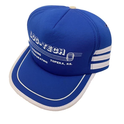 Vintage Log-Tech San Sun Kansas Blue Three Stripe Snapback Trucker Hat Cap - Image 1 of 4