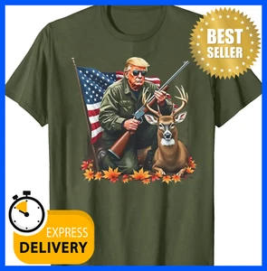 Hunting Deer Season Vintage Trump USA Flag Camouflage T-Shirt - Picture 1 of 4