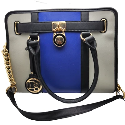 DASEIN DS handbag purse Blue Gray Gold shoulder strap double handles Designer - Image 1 of 4