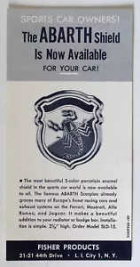 ABARTH Shield from Fisher Products, ad Card Jag, Alfa, Maserati. FREE SHIPPING - Picture 1 of 1
