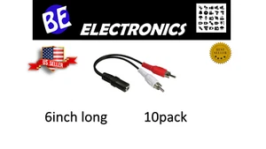 10x 6"inch 3.5mm Aux Stereo Fem Plug to 2-RCA Male M/2xRCA-M Audio Cable - Picture 1 of 1