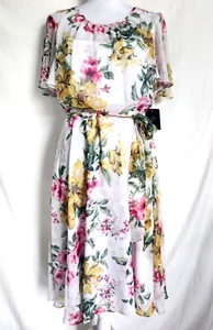 NWT Jessica Howard Flutter Sleeve Fit and Flare Women's Dress Size 18 Ivory Flor - Picture 1 of 12