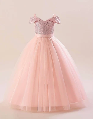 Vestido Rosado Para Niñas de Encaje Princesa Quinces Bodas Cumpleaños Lentejuela - Изображение 1 из 4