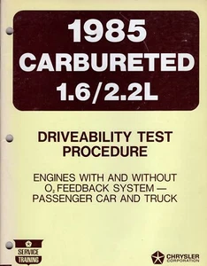 1985 Chrysler Corp Carbureted 1.6/2.2L Driveability Test Procedure Codes MN1249 - Picture 1 of 2