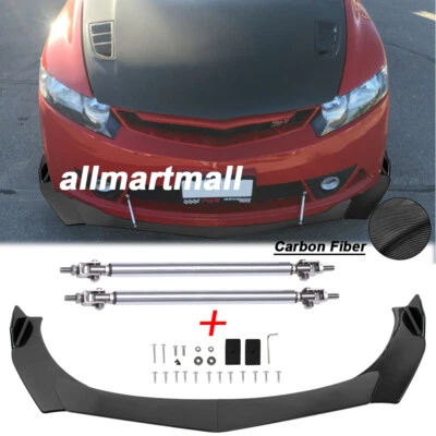 CARBON Front Bumper Lip Sharp Splitter Strut Rod for Honda Civic Hatchback Sedan - Image 1 of 4