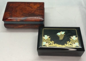 Lot of 2 small Trinket Boxes Alabaster/Plastic Jewelry box - Picture 1 of 7
