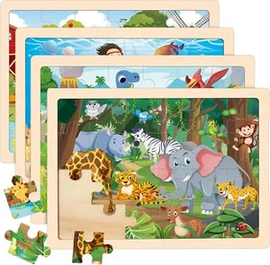 4 Wooden Animals Jigsaw Puzzles for Toddlers Preschool Educational Puzzle gift. - Picture 1 of 6