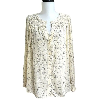 VINCE шелк цветочный верхний размер S кремовый нейтральный рубашка Cottagecore тихий роскошный классический  - Изображение 1 из 4