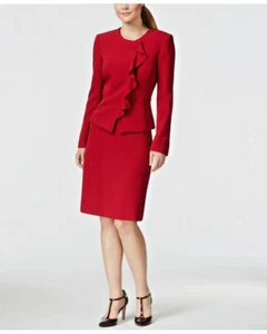 NEW TAHARI ASL Skirt Suit Merlot Red Ruffle Jacket and Skirt Size 12 Retail $280 - Picture 1 of 6