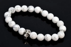 Bracciale Howlite 8MM grado AAA pietre preziose rotonde naturali perline 6" - Foto 1 di 4