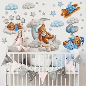 Baby Boy Nursery Wall Decor, Bear Wall Decals Nursery, Moon and Stars Nursery... - Picture 1 of 7