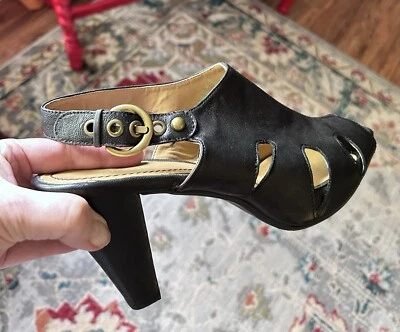 "Vestido de tacón de 4"" con plataforma incorporada con plataforma abierta 9 zapatos de cuero negro para mujer" Foto 1 de 4