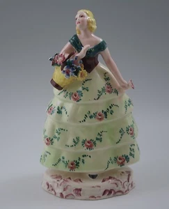 ART DECO TREVIR ITALIEN KERAMIK 8 ZOLL JUNGE DAME MIT BLUMENKORB SKULPTUR  - Bild 1 von 7