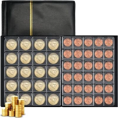 Collector Coin Album for 250 Coins Mix Sizes Book Folder Big Capacity 10 Pages