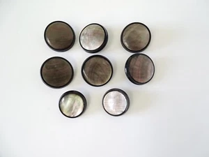 Vintage Set Buttons 1950’s/60’s Coat Mother Of Pearl Black 6 Large 2 Sleeve - Picture 1 of 9