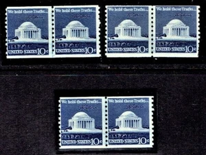1973 U.S. 10c Jefferson Memorial COIL LINE PAIR Lot of 3 Sc#1510 Mint/NH/OG GEM - Picture 1 of 1