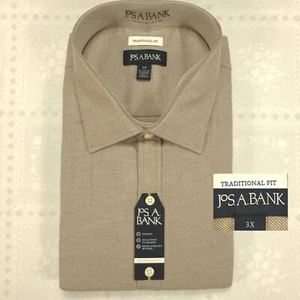 Jos A Bank Long Sleeve Button Down Shirt 3XL Tan Herringbone Classic NEW NWT - Picture 1 of 9