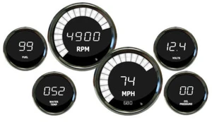 Universal 6 Gauge Set With White LED Gauges and Black Bezel + Made In The USA - Bild 1 von 8
