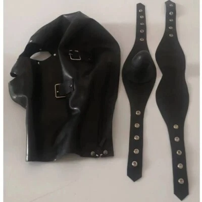 Sexy Black Latex Mask Full Enclosure Rubber Hood Fetish with Eyeshade Eyes Cover - Image 1 of 4