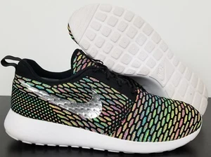 NIKE ROSHE RUN FLYKNIT ID MULTICOLOR BLACK RUNNING SHOES 718293-993 (SIZE 10) - Picture 1 of 13