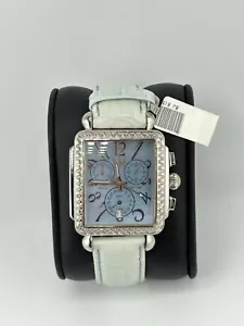 2ct Techno Com KC Ladies CZ Rectangular Steel Watch Baby Blue Dial $2k  #145 - Picture 1 of 6