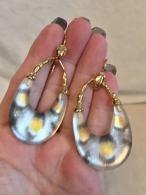 ENORME Pendientes Alexis Bittar Estampado Animal Marrón Amarillo Lucita - Perforados Foto 1 de 4