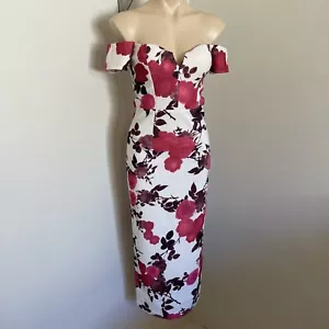 Elle Zeitoune Womens Maxi Gown Dress White Floral Pink Off the Shoulder Size 10 - Picture 1 of 9