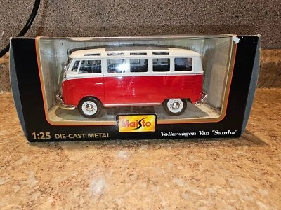 Maisto Volkswagen VW 1960s Van Samba Bus 1:25 Scale RED Diecast - Image 1 of 4