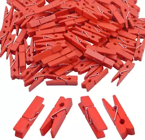 100Pcs Mini Red Wooden Utility Paper Clip, Clothespins Clip, Clothes Line Clips, - Picture 1 of 12