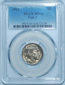 1913 PCGS MS64 T1 Type 1 Buffalo Nickel - Picture 1 of 2