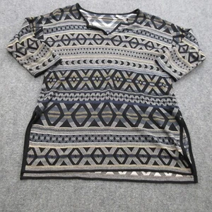 Peruvian Connection Sweater Womens Medium Gray Black Aztec Pima Top Pullover - Picture 1 of 15